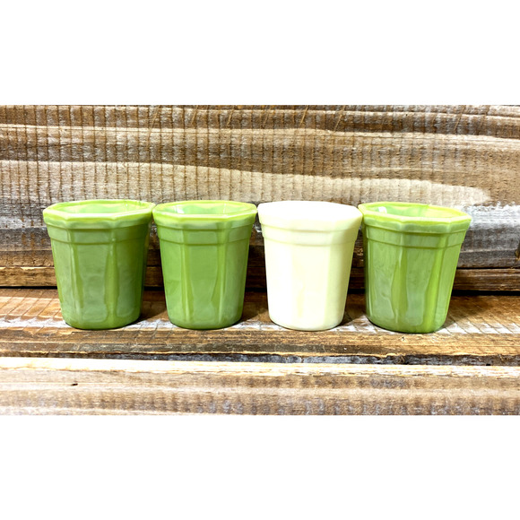 Set 4 Vintage 1930s Akro Agate Green Slag Jadeite Shot Drink Glasses 2" - Picture 2 of 13